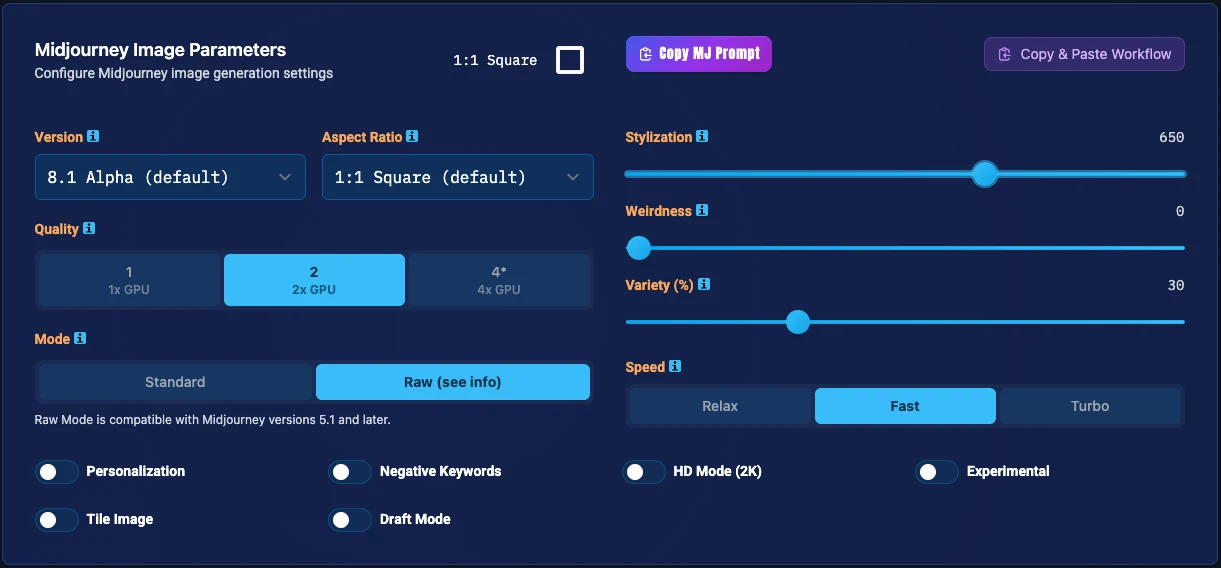 KPM Parameter Controls interface