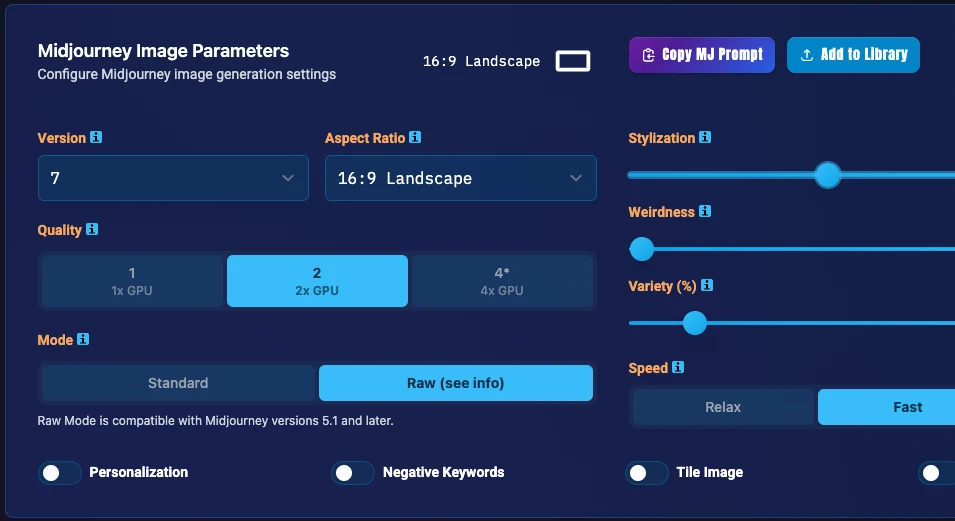 Midjourney Parameter Editor Interface