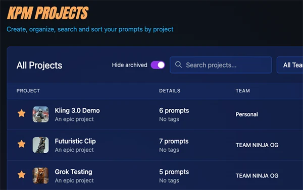 Projects and Team Collaboration Interface